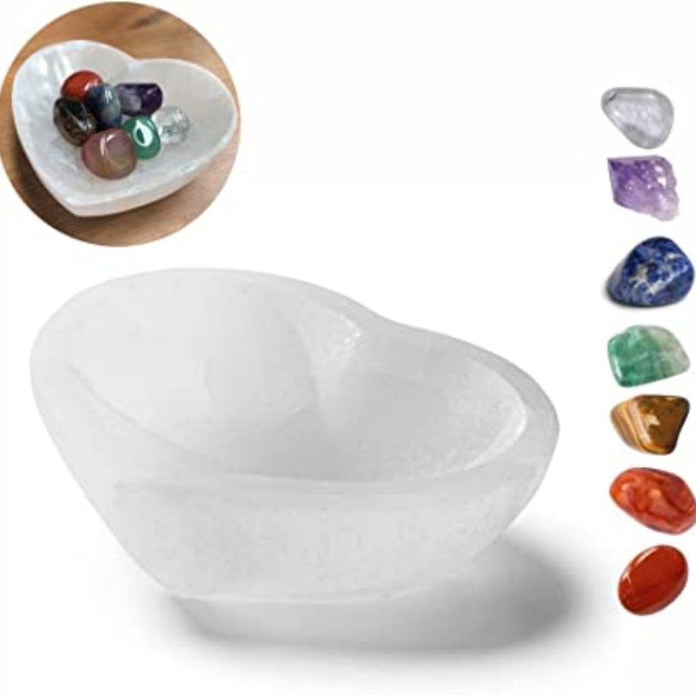 Stemma Selenite Bowl Heart 4 inch| Crystals and Healing Stones 9 Piece Crystal S - Picture 1 of 12